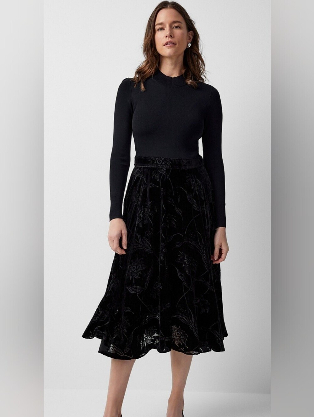 Ted Baker Julyiet Knit Bodice Velvet Burnout Midi Dress, Size 4